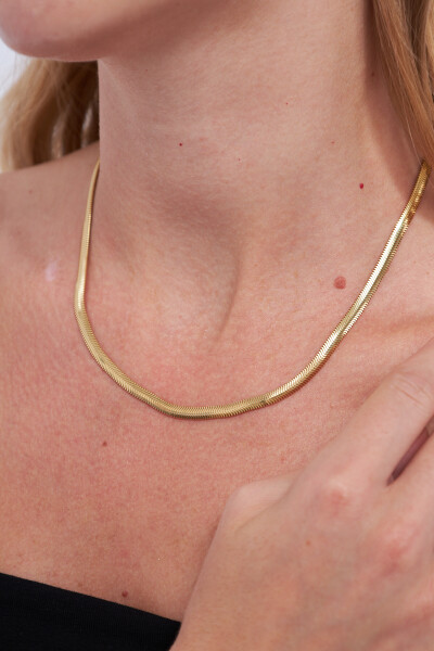 14 K Altın Kaplama Plated Italyan Yassı Zincir 925 Ayar Gümüş Kadın Kolye-made In Italy- Vkk-4444 - Ventino Silver