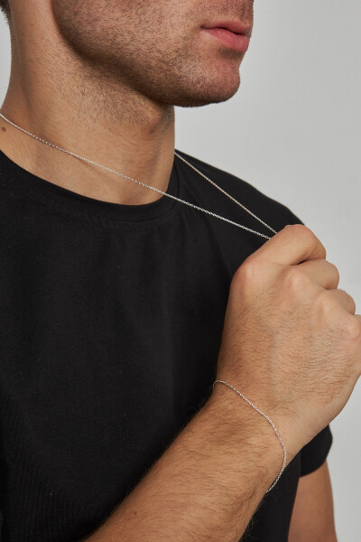 1,5mm Forse 925 Ayar Gümüş Erkek Zincir Kolye Bileklik Set Ves-8510 - Ventino Silver