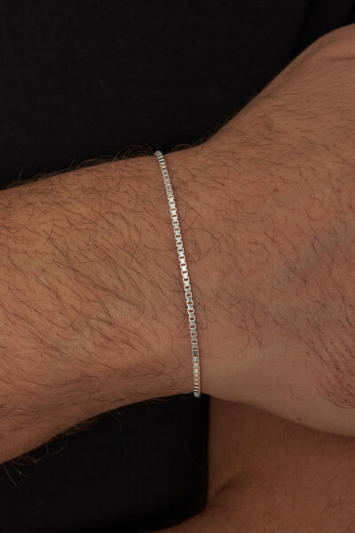1,5mm Küp 925 Ayar Gümüş Erkek Zincir Bileklik Veb-5284119 - Ventino Silver