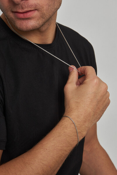 1,5mm Spiga 925 Ayar Gümüş Erkek Kolye Bileklik Set Ves-851280 - Ventino Silver