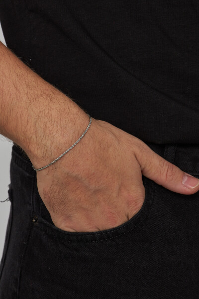 1,5mm Spiga 925 Ayar Gümüş Erkek Zincir Bileklik Veb-5257 - Ventino Silver