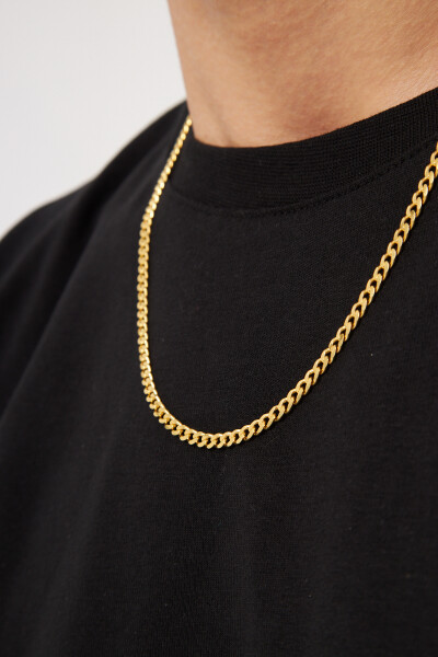 18 K Altın Kaplama 4mm Gurmet 925 Ayar Gümüş Erkek Zincir Kolye Vek-3122 - Ventino Silver