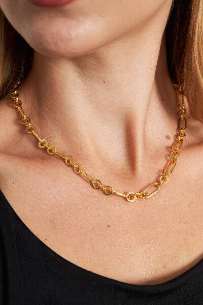 18 K Altın Kaplama Plated Yarım Ataç 925 Ayar Gümüş Kadın Kolye VKK-4483 - Ventino Silver