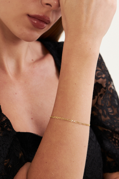 18K Altın Kaplama 2,5mm Barlı 925 Ayar Gümüş Kadın Zincir Bileklik VKB-7024 - Ventino - Ventino Silver