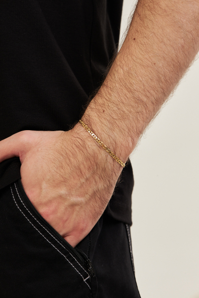 18K Altın Kaplama 3mm Barlı 925 Ayar Gümüş Erkek Zincir Bileklik VEB5290 - Ventino Silver