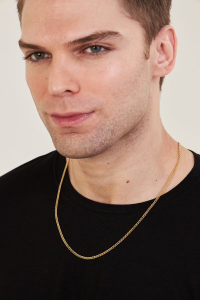 18K Altın Kaplama 3mm Rambo 925 Ayar Gümüş Erkek Zincir Kolye VEK3103 - Ventino Silver