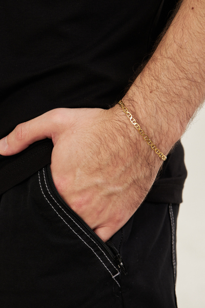 18K Altın Kaplama 4mm Barlı 925 Ayar Gümüş Erkek Zincir Bileklik VEB5291 - Ventino Silver