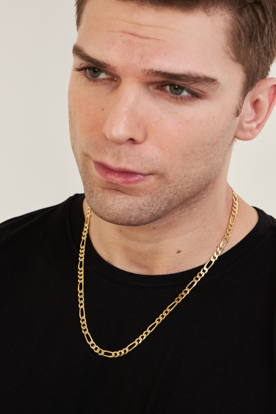 18K Altın Kaplama 6mm Figaro 925 Ayar Gümüş Erkek Zincir Kolye VEK3126 - Ventino Silver