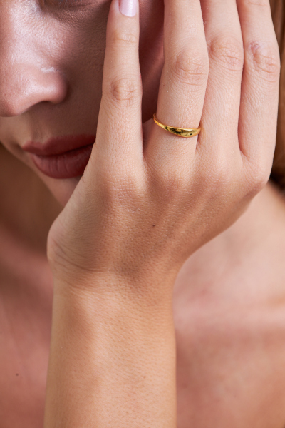 18K Altın Kaplama Elegan Model 925 Ayar Gümüş Minimal Kadın Yüzük VKY-2116 - Ventino - Ventino Silver