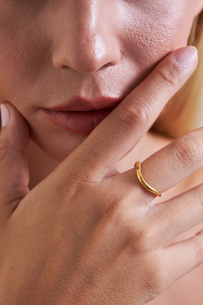 18K Altın Kaplama İnce Dalga Formlu 925 Ayar Gümüş Kadın Yüzük VKY-2119 - Ventino - Ventino Silver