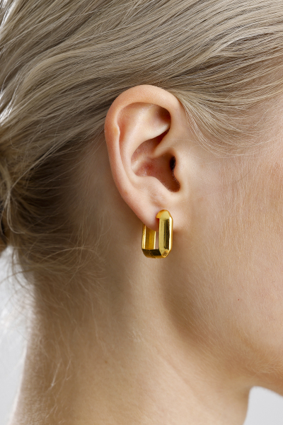 18k Altın Kaplama Köşeli Tasarım 925 Ayar Gümüş Kadın Halka Küpe VKP-7499 - Ventino - Ventino Silver