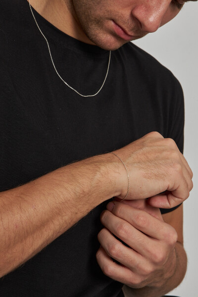 1mm Forse 925 Ayar Gümüş Erkek Zincir Kolye Bileklik Set Ves-8509 - Ventino Silver