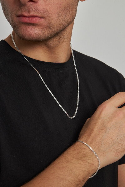 2,5mm Barlı 925 Ayar Gümüş Erkek Zincir Kolye Bileklik Set Ves-850650 - Ventino Silver