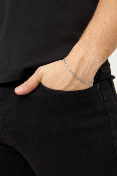 2,5mm Yassı Tilki Kuyruğu 925 Ayar Gümüş Erkek Bileklik VEB-5401 - Ventino Silver