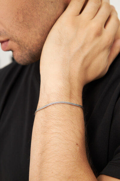 2,5mm Yassı Tilki Kuyruğu 925 Ayar Gümüş Erkek Bileklik VEB-5401 - Ventino Silver