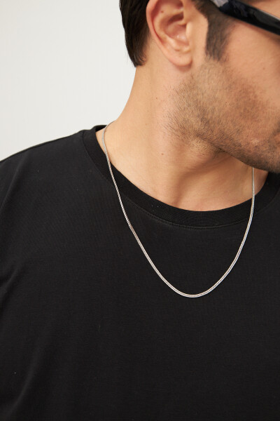 2,5mm Yassı Tilki Kuyruğu 925 Ayar Gümüş Erkek Kolye VEK-3401 - Ventino Silver