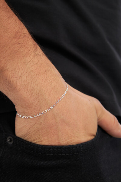 2mm Figaro 925 Ayar Gümüş Erkek Zincir Bileklik Veb-5250 - Ventino Silver
