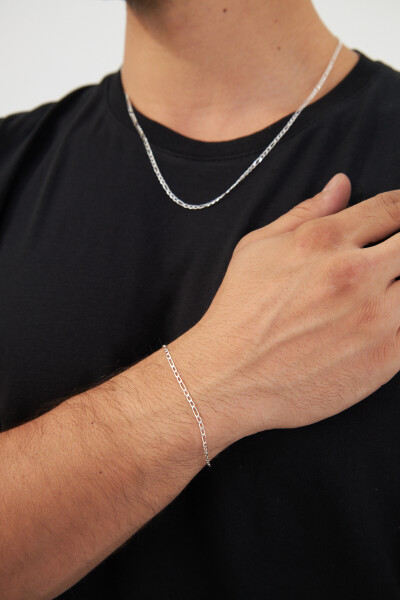 2mm Figaro 925 Ayar Gümüş Erkek Zincir Kolye Bileklik Set Ves-8501 - Ventino Silver