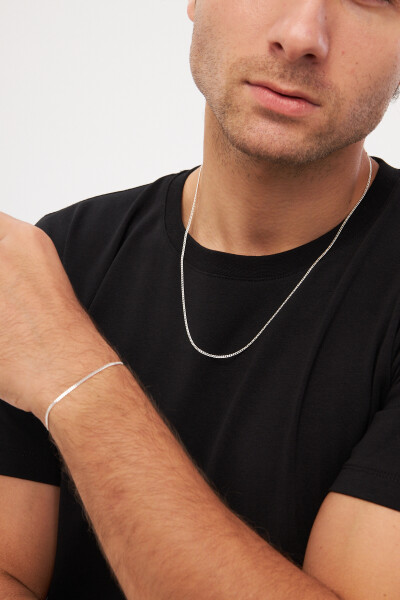 2mm Gurmet 925 Ayar Gümüş Erkek Zincir Kolye Bileklik Set Ves-8505 - Ventino Silver