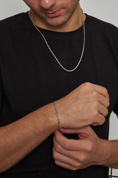 2mm Kral Kare 925 Ayar Gümüş Erkek Kolye Bileklik Set Ves-850850 - Ventino Silver