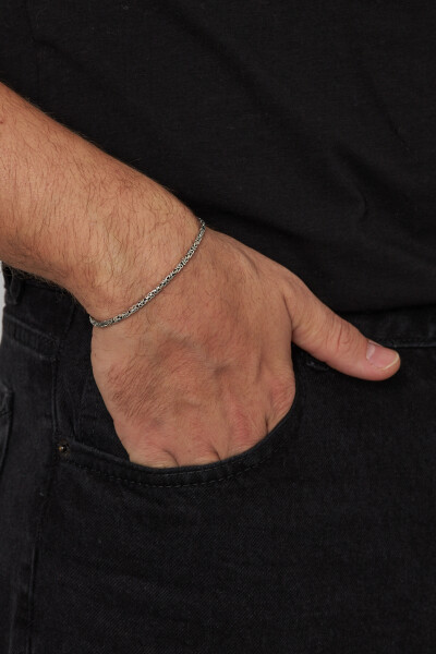 2mm Kral Kare 925 Ayar Gümüş Erkek Zincir Bileklik Veb-5252 - Ventino Silver