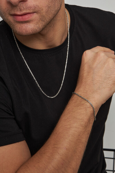 2mm Kral Yuvarlak 925 Ayar Gümüş Erkek Kolye Bileklik Set Ves-850750 - Ventino Silver