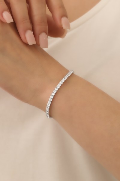 3,5mm Zirkon Taşlı Elastik 925 Ayar Gümüş Kadın Bileklik VKB-6545 - Ventino Silver