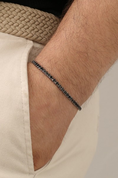 3,5mm Zirkon Taşlı Elastik Su Yolu 925 Ayar Gümüş Erkek Bileklik VEB-6544 - Ventino Silver