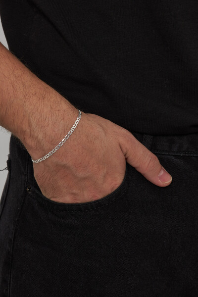 3mm Barlı 925 Ayar Gümüş Erkek Zincir Bileklik Veb-5024 - Ventino Silver