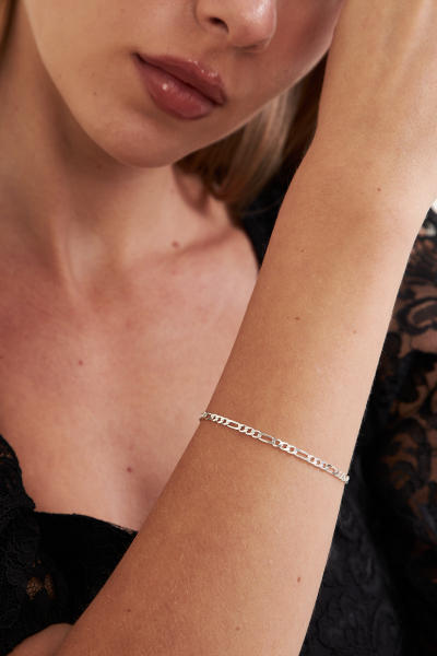 3mm Figaro 925 Ayar Gümüş Kadın Zincir Bileklik VKB-7022 - Ventino - Ventino Silver