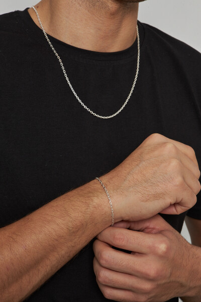 3mm Forse 925 Ayar Gümüş Erkek Zincir Kolye Bileklik Set Ves-851150 - Ventino Silver