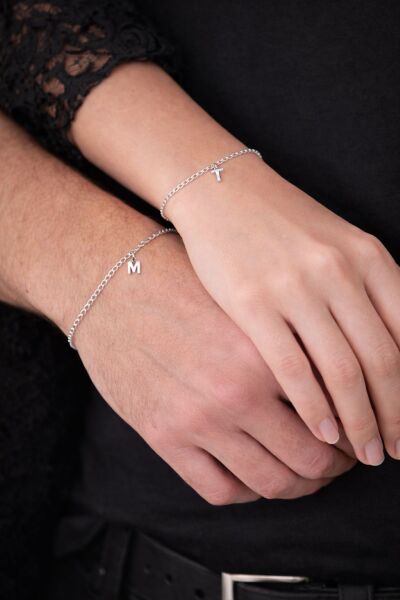 3mm Gurmet 925 Ayar Gümüş Harfli Çift Zincir Bileklik VHB-1002 - Ventino Silver