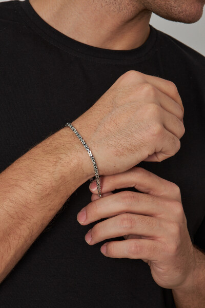 3mm Kral Kare 925 Ayar Gümüş Erkek Zincir Bileklik Veb-5002 - Ventino Silver