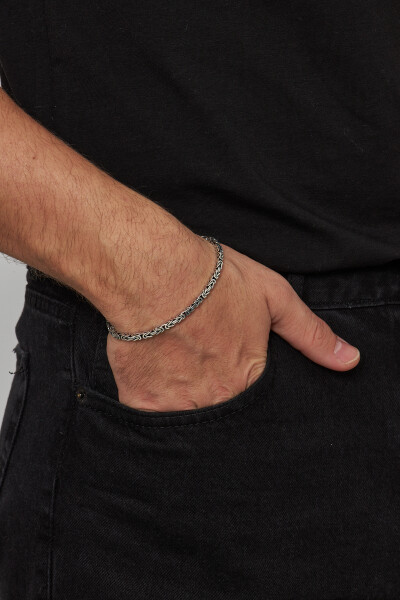 3mm Kral Kare 925 Ayar Gümüş Erkek Zincir Bileklik Veb-5002 - Ventino Silver