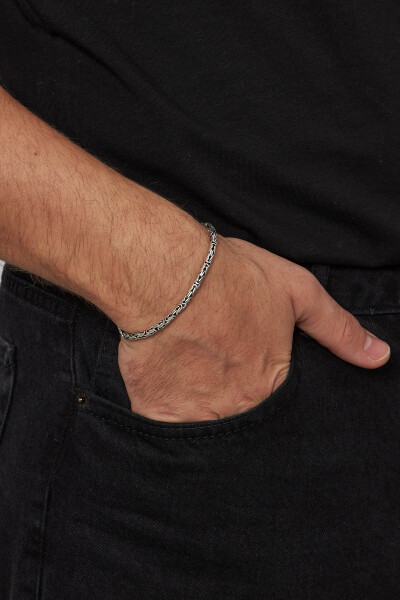 3mm Kral Yuvarlak 925 Ayar Gümüş Erkek Zincir Bileklik Veb-5005 - Ventino Silver