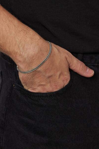 3mm Yassı Tilki Kuyruğu 925 Ayar Gümüş Erkek Bileklik VEB-5400 - Ventino Silver