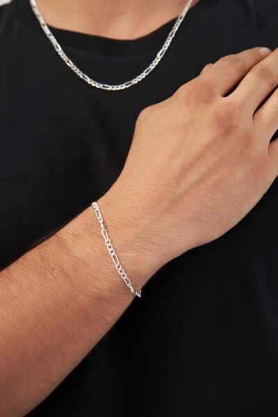 4mm Figaro 925 Ayar Gümüş Erkek Zincir Kolye Bileklik Set Ves-8514 - Ventino Silver