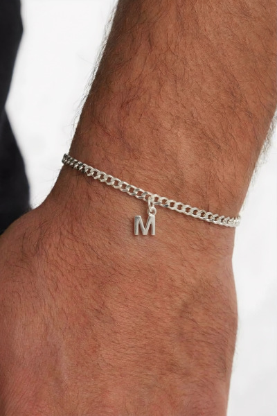 4mm Gurmet 925 Ayar Gümüş Harfli Zincir Bileklik-Kişiselleştirilebilir Tasarım-VEH1003 - Ventino Silver