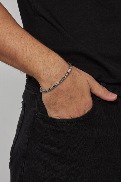 4mm Kral Kare 925 Ayar Gümüş Erkek Zincir Bileklik VEB-5003 - Ventino Silver