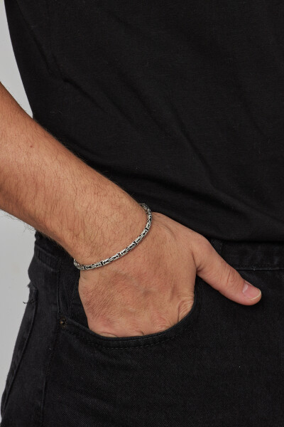4mm Kral Yuvarlak 925 Ayar Gümüş Erkek Zincir Bileklik Veb-5006 - Ventino Silver