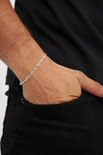 5mm Figaro 925 Ayar Gümüş Erkek Zincir Bileklik Veb-5200 - Ventino Silver