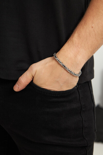 5mm Kral Kare 925 Ayar Gümüş Erkek Zincir Bileklik VEB-5050 - Ventino Silver