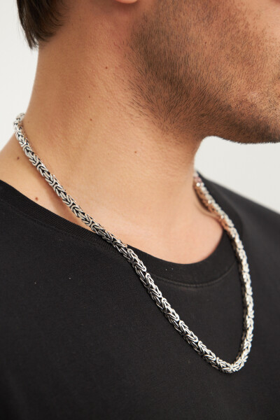 5mm Kral Kare 925 Ayar Gümüş Erkek Zincir Kolye VEK-3050 - Ventino Silver