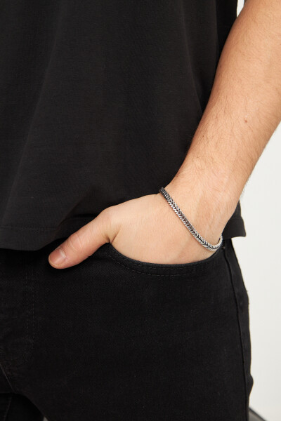 5mm Yassı Tilki Kuyruğu 925 Ayar Gümüş Erkek Bileklik VEB-5402 - Ventino Silver