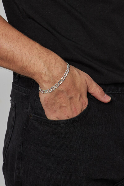 6mm Barlı 925 Ayar Gümüş Erkek Zincir Bileklik Veb-5249620 - Ventino Silver