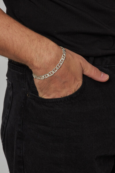 7mm Barlı 925 Ayar Gümüş Erkek Zincir Bileklik Veb-5249720 - Ventino Silver