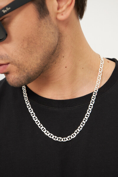 7mm Barlı 925 Ayar Gümüş Erkek Zincir Kolye VEK-3210 - Ventino Silver