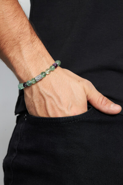 8mm Florit 925 Ayar Gümüş Erkek Doğal Taş Bileklik VED-0005 - Ventino Silver