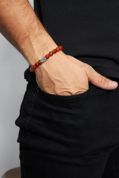 8mm Akik 925 Ayar Gümüş Erkek Doğal Taş Bileklik VED-0010 - Ventino Silver