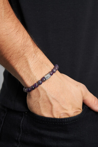 8mm Ametist 925 Ayar Gümüş Erkek Doğal Taş Bileklik VED-0008 - Ventino Silver